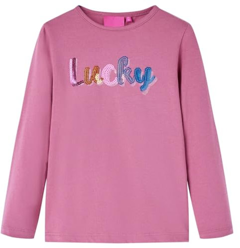 Kinder Langarmshirt mit Pailletten-Beschriftung Langarm T-Shirt Himbeerrosa 140