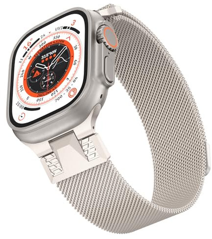 Higgs Métal Bracelets Compatible avec Bracelet Apple Watch Ultra/Ultra 2 49mm 46/42/45/44mm Femme Homme, Bracelet Magnétique Réglable pour iWatch Series SE 10 9 8 7 6 5 4 3 2 1,Metal Milanais