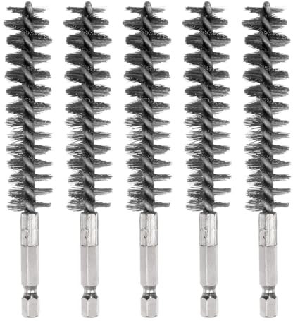 QUARKZMAN 5Pcs Cepillo de Alambre de Acero Inoxidable 17mm Diámetro para Limpieza de Tubos con Mango y 1/4 Vástago Hexagonal para Tubos Puertos Rodamientos
