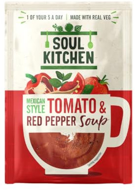 Soul Kitchen Soup | Healthy Packet Instant Soup | Vegan & Gluten-Free | 12 x 25g (Pack of 12, Mexican style Tomato & Red Pepper Soup)