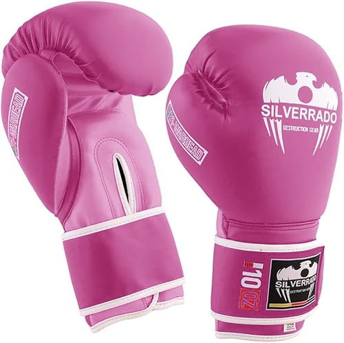 SILVER RADO Guantoni da boxe per uomo/donna, Muay Thai, Sparring, guanti da kickboxing per allenamento di combattimento MMA e guanti da corsa 8 10 12 14 16 oz (rosa, 10oz)