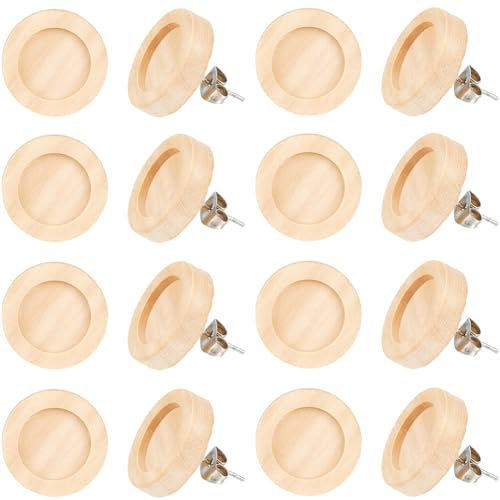 SUNNYCLUE 40 Stück Ohrstecker Rohlinge Aus Holz 12 mm Lünettentablett Ohrringe Cabochon Fassungen Edelstahlstifte Ohrmuttern Flach Rund Braune Natürliche Ohrstecker Aus Holz Für Die Schmuckherstellung