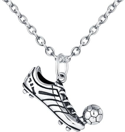 INFINIONLY Kreative Herren Edelstahl Halskette Punk Style Fußball Ketten mit Anhänger mit 55CM Kette Fashion Jungen Teenager Dekoration 2,5X3,2cm Anhänger