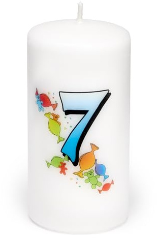 Garronda Geburtstagskerzen mit Motiv 7 Jahre 6x12cm und 24 Std. Brenndauer Geschenk für Mädchen & Jungen zum Kinder oder Erwachsener Geburtstag GD-0076
