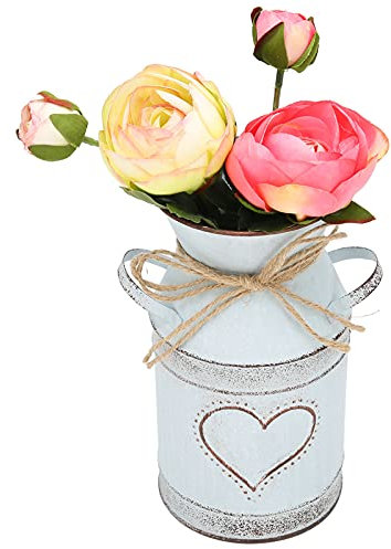 plplaaoo Metal Flower Vase,Vintage Galvanized Milk Can, Romantic Rustic Milk Jug Vase,Unique Heart‑shaped and Rope Design Galvanized Iron Vase for Indoor Outdoor Home and Office