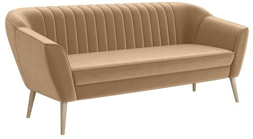 MEBLINI Mini Sofa 3-Sitzer für Wohnzimmer - Mini Lounge für DREI Personen - Küchensofa - Sofa Klein - KAIA - 3 - Beige Samt