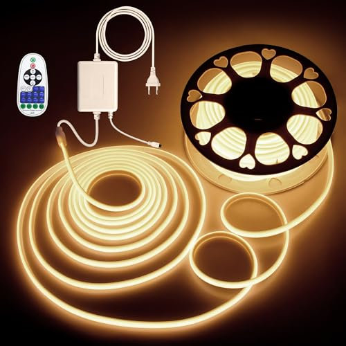 ALITOVE COB LED Streifen 230V Dimmbar Warmweiss 3000K 30M LED Band Wasserdicht 288LEDs/M mit Fernbedienung für Decke Garten Terrasse Pool und Heimdekoration Beleuchtung
