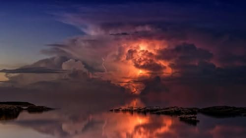 Rote Wolkenblitze über Wasser – 6000-teiliges Holzpuzzle – lustiges Familienspiel für Erwachsene