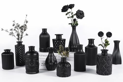 TBWIND 12 Schwarze Knospenvasen für Blumen