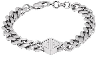 Emporio Armani Herrenarmband aus Leder oder Edelstahl mit Karabiner-, Schieber- oder Druckknopfverschluss, Aschesilber