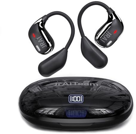 Open Ear Headphones Wireless Bluetooth 5.4 Over Ear Earbuds, 48H Long Playtime, Waterproof Earphones with MIC, LED Digital Display, Clear Audio, Ergonomic Ear Earbuds for Running, Workouts, Fitness