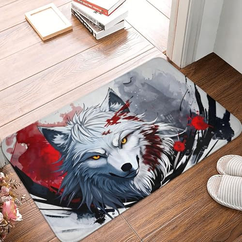 PHAYAH Tapis de bain fin et absorbant avec tête de loup et sang coulant pour devant la baignoire, la salle de douche, le lavabo et les zones humides