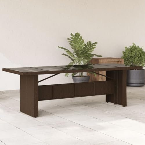 Tidyard Table de Jardin avec Dessus en Verre Marron résine tressée, Table à Dîner d'extérieur, Table à Manger pour Terrasse, Balcon, Intérieur et Extérieur, Camping Style D