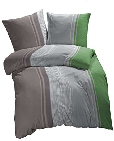 etérea Microfaser Bettwäsche 135x200 2er Set - Ganzjahres Bettbezug - Urban Stripes Gestreift Bettwäsche-Set mit Kissen 135x200cm + 80x80 cm Kissen - Grün