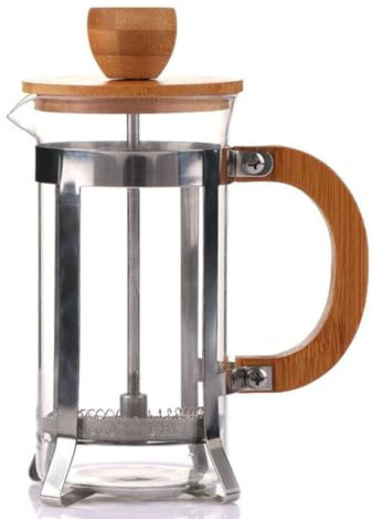 HdjjLtor Cafetera De Cubierta De Bambú Francés De 350 Ml, Prensa De Café De Filtro Manual con Hervidor De Té Prensa De Café De Vidrio Prensa De Hervidor De Café Respetuoso con El Medio Ambiente,Latón