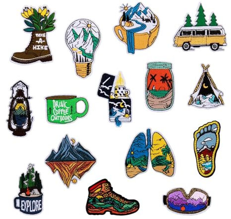 15 StüCk AufnäHer Patches Flicken Zum AufbüGeln ZubehöR， DIY-Flussmuster Und Zubehör mit Berg, Hochwertige Computer-Stickerei-Aufkleber für Jacken, Jeans, Hosen, Rucksäcke und Kleidung ﻿