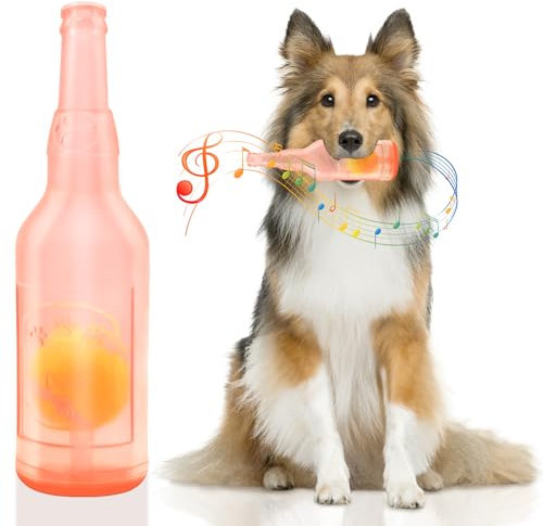 Dog Chew Toys, Squeaky Dog Toys with Tennis Ball Indestructible Bottle Puppy Toys for Small Medium Large Dog Outdoor Playing Training Chewing Dental Care Teeth Nteractive (Red, Large)