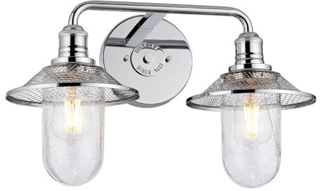 Badleuchte Glas Metall E27 IP44 B: 48,3 cm Chrom 2-flammig länglich Vintage Wandleuchte Bad Lampe Wand Badezimmer Leuchte