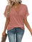 Cuptacc T-Shirt Femme Couleur Unie Chemisier Femme Ete Chic et élégant Col V Tee Shirt Coton Rose Foncé, Moyen M 38-40