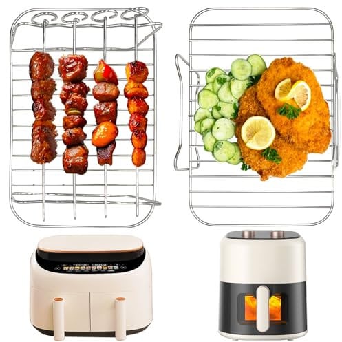 GOMETY Airfryer Zubehör: 2 Stück Praktisches Airfryer Zubehör Set, Hitzebeständiger 304 Edelstahl, für Vielseitige Küchenanwendungen (20x13,5x8cm & 20x13x6,5cm)