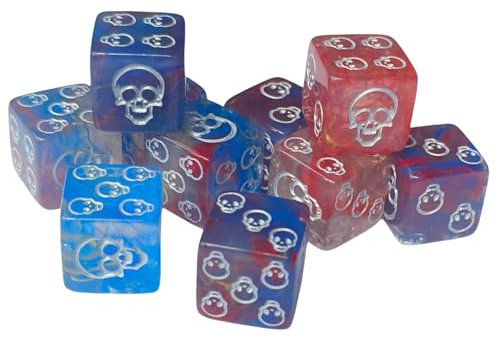 Limtula 10 Stück Acryl 6-seitige runde Eck-Würfel Totenkopf-Muster Rollenspiel Würfel für Tischspiele Klassenzimmer Unterricht einfach zu bedienen