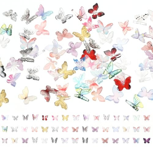 100 Stück Mikro Schmetterling Resin Schmetterling Nagel Charms Bunte Kleine Schmetterlinge Deko Miniatur Zubehör Mini Harz Tierfiguren für DIY Dekoration