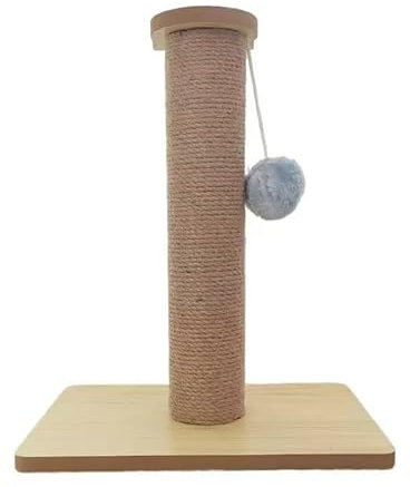Poste Rascador para Gatos con Base de Madera y Bola de Juguete, Beige, 27 * 18 * 25CM