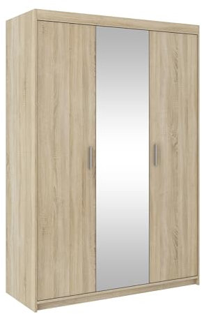AXLIVING Storicos 3D 3-türige Kleiderschrank mit Spiegel Eiche Sonoma