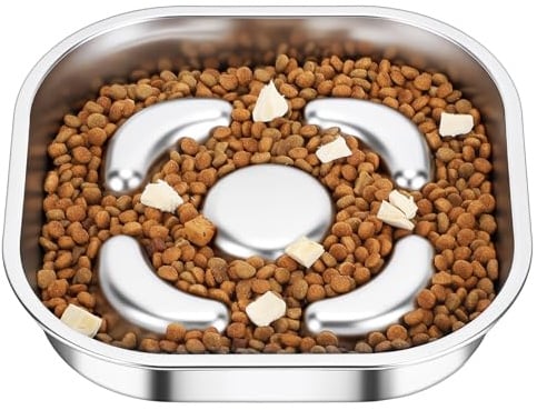PETTOM Slow Feeder Dog Bowl Stainless Steel 23x4.5cm(9x1.77in) | Dog Bowls to Slow Down Eating, Puzzle Feeders for Dogs Puppys Stop Bloat Anti Gulping Healthy Eating