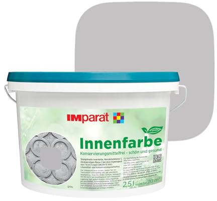 IMparat Innenfarbe KF konservierungsmittelfrei grau 2,5 l | ideal für Allergiker | matte Trend Wandfarbe | hohe Deckkraft | waschbeständige Raumfarbe | perfekte Renovierfarbe | Profi-Qualität