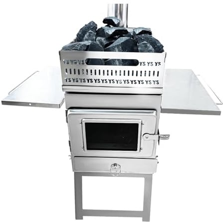 Zeltofen Camping-Klappholzofen, Holzkohle-Brennholz-Lagerung, Saunaofen, Zeltheizung, Brennholz, tragbarer Holzsaunaofen für die Sauna(Silver)