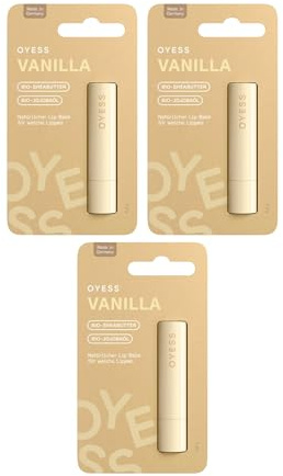 OYESS Lippenbalsam Vanilla 3er Set – (3×4,8g) Bio Lippenpflege mit Vanille, Jojoba & Shea, natürliche Feuchtigkeit für trockene Lippen