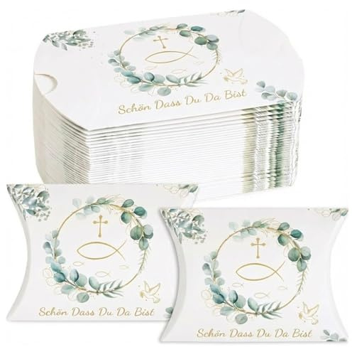 JIRVEX 50 Stück Gastgeschenke Kommunion Geschenkbox Schön Dass Du Da Bist Kissenschachtel für Hochzeit Konfirmation Taufe Gastgeschenk Box