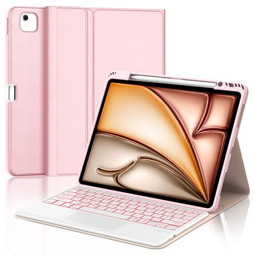 IVEOPPE Tastatur für iPad Air 13 M4/M3/M2 (2026-2024) & iPad Pro 12.9, Rosa | Hülle Tastatur für iPad Air 13 Zoll & iPad Pro 12,9 6./5./4./3. Gen (2018-2022), 7-Farbige Beleuchtung con Touchpad Keyboard