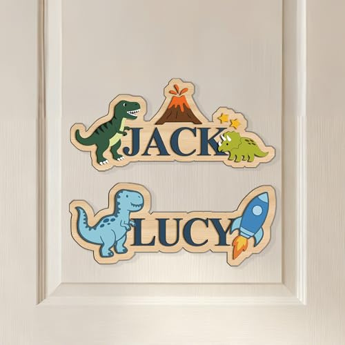 Cartello Porta Personalizzato in Legno con Nome, Insegna Personalizzata con Tenero Dinosauro per la Cameretta dei Bambini, Regali per Compleanno, Anniversario, Amanti dei Dinosauri