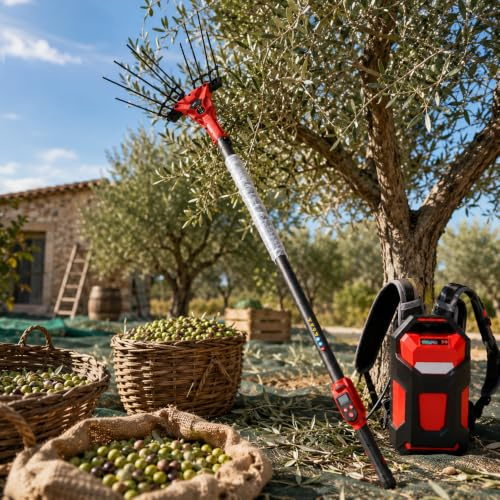 Abbacchiatore Elettrico Per Olive,Pettine Telescopico Per La Raccolta Delle Olive Con Motore Brushless 250 W/600 W,6 Livelli Di Vibrazione,Display Led,Batteria A Zaino E Cavo Da 10 M 250w