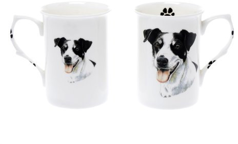 (BB34) Set of 2 Bone China BEAKERS/Mugs Jack Russell Black Dog Presentation Gift Boxed- Lovely Gift Kirsty Jayne China