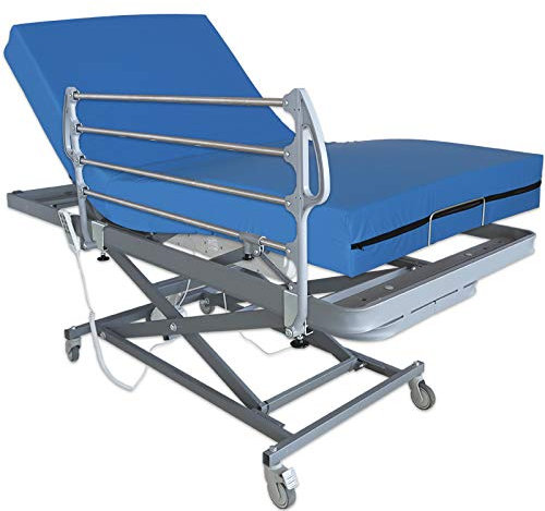 Ventadecolchones - Camas Articuladas Geriátrica de Hospital con Carro Elevador y Colchón Impermeable Viscoelástico 10+5 Medida 105 x 190 cm con Barandilla Izquierda - Incluye Bote de Grasa