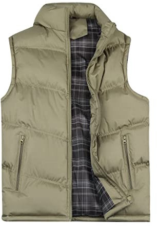 YOUTHUP Mens Outwear Padded Gilets Winter Puffer Quilted Body Warmer Outdoor Sleeveless Coat Khaki, XL