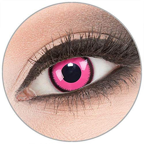Farbige 'Rose Lunatic' Kontaktlinsen von 'Evil Lens' zu Fasching Karneval Halloween 1 Paar rosa Crazy Fun Kontaktlinsen mit Kombilösung (60ml) + Behälter in Topqualität ohne Stärke