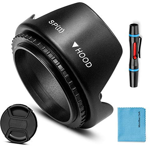Fotover - Paraluce universale a tulipano, 55 mm, con tappo centrale per obiettivo per fotocamera Canon Nikon Sony Pentax Olympus Fuji