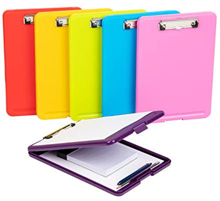 Mind Reader – Lot de 6 porte-documents en plastique, rangement avec ouverture inférieure, clip à profil bas, pour école, bureau, 23,5 x 33 x 2,5 cm