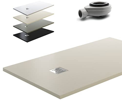 GME DIVISION BAÑOS Plato de Ducha de Carga Mineral Textura Pizarra - Ardesia (110x70, Beige RAL9001)