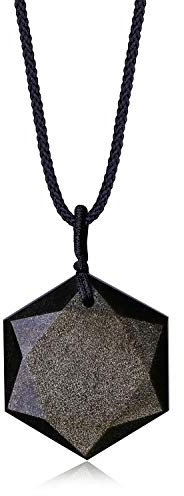 COAI Unisex Geschenkideen Glückskette Hexagramm David Stern Anhänger aus Goldenem Obsidian Halskette