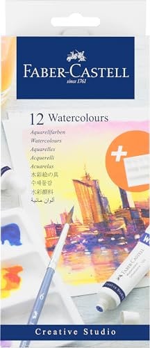 Faber-Castell 169612 - Aquarellfarben Creative Studio, 12 Tuben je 9 ml, inkl. Mischpalette