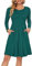 AUSELILY Damen Langarm Plissee Loose Swing Freizeitkleid mit knielangen Taschen Dunkelgrün XL