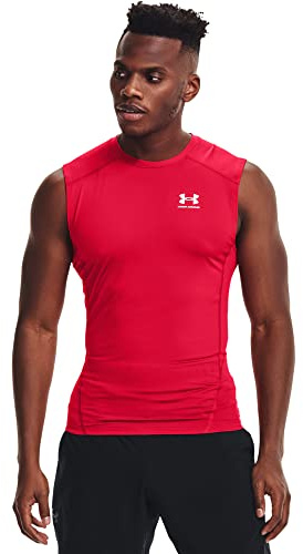 Under Armour Men's HeatGear Compression Sleeveless T-Shirt, Red (600)/White, M