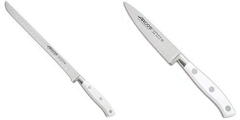 Arcos Riviera Blanc Cuchillo jamonero flexible, 250 mm (estuche) + Riviera Blanc Cuchillo mondador, 100 mm, color Blanco