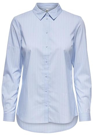 JDY Damen JDYMIO L/S Shirt WVN NOOS Bluse, Cashmere Blue/Stripes:Cloud Dancer, 32