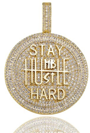 ICEDIAMOND 14K vergoldet Stay Humble-Hustle Hard Ermutigen Anhänger Halskette, Iced Out CZ Diamant Hip Hop Charm Schmuck für Männer Frauen (Gold)
